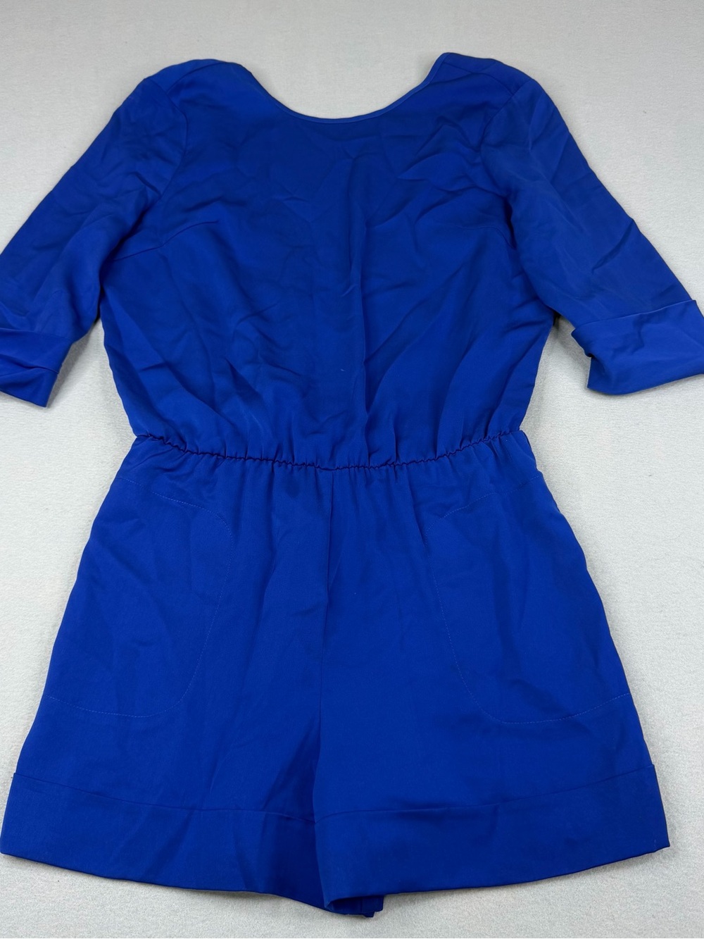 Blaque Label Romper Womens S Cobalt Blue Deep V Back 3/4 Sleeve Pockets